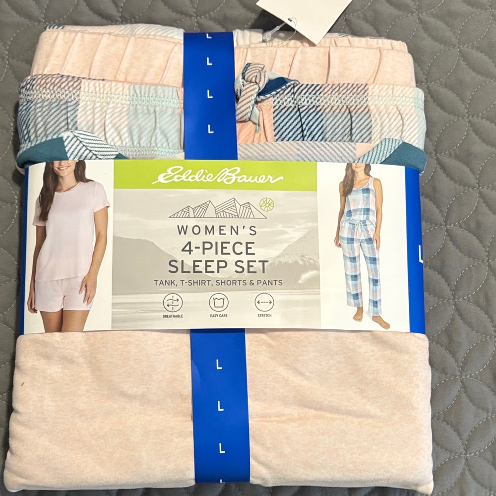Eddie Bauer Women's Pajama Set - Soft Pink and Teal Plaid